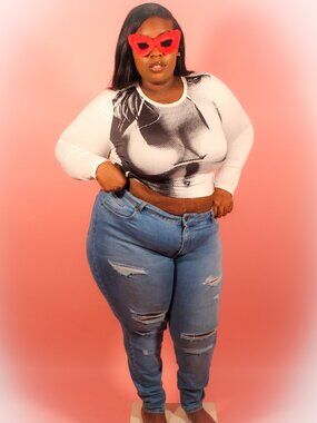 Plus Size Distressed Skinny Jeans | Stretch High Rise Ripped Denim